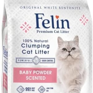 Felin Cat Litter Clumping 100% Natural Bentonite, Clumping 99.5% Dust Free, Forever Fresh, Pet-Friendly, Fighting with Odors Baby Powder Scented (10 L)